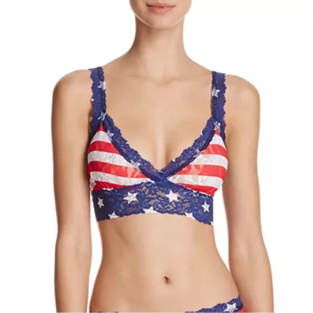 Hanky Panky Red White & Blue Stars & Stripes Lacey Bralette, Size Small - Picture 1 of 6